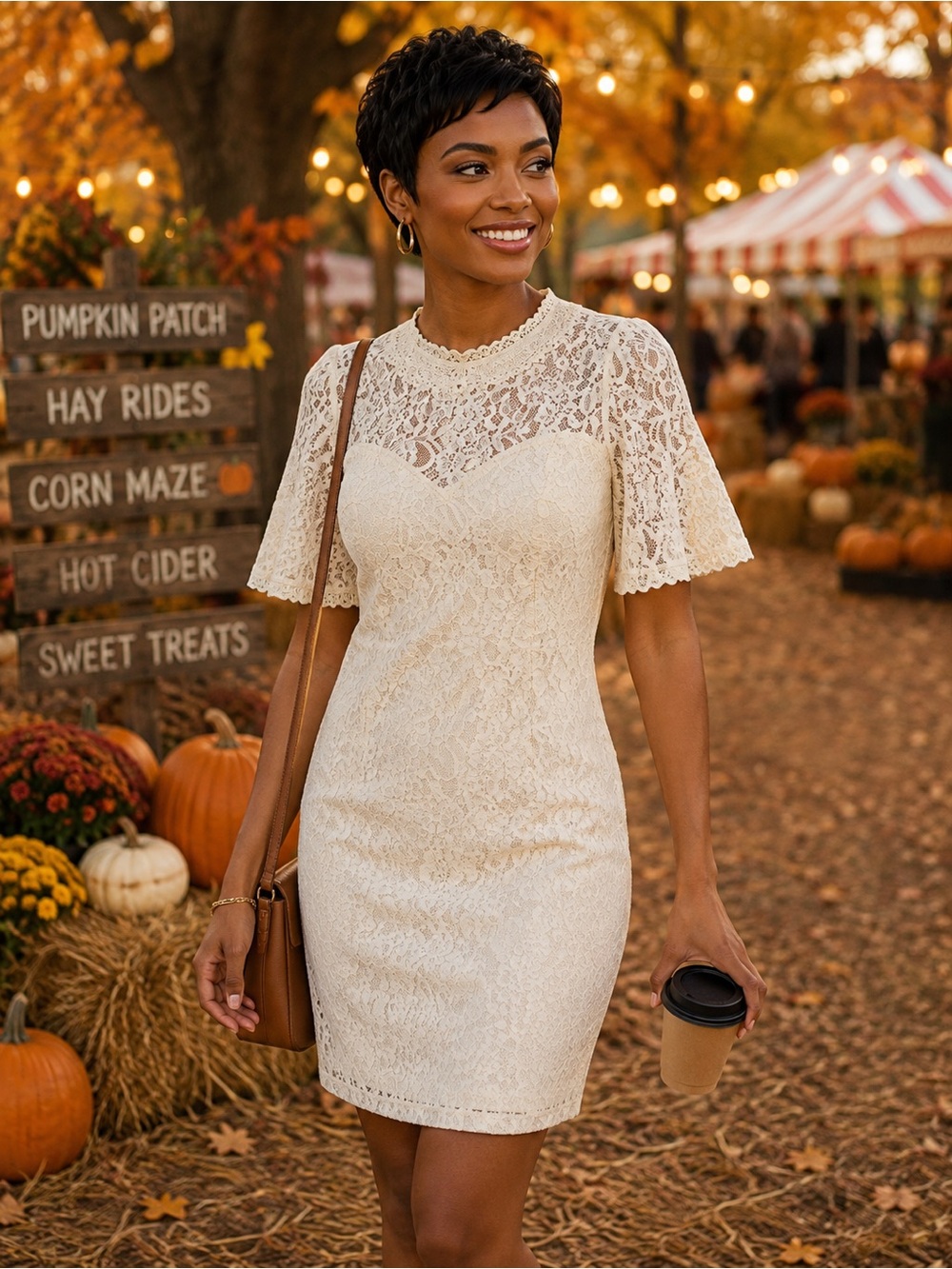 Lacey Ivory Short Sleeve Dress